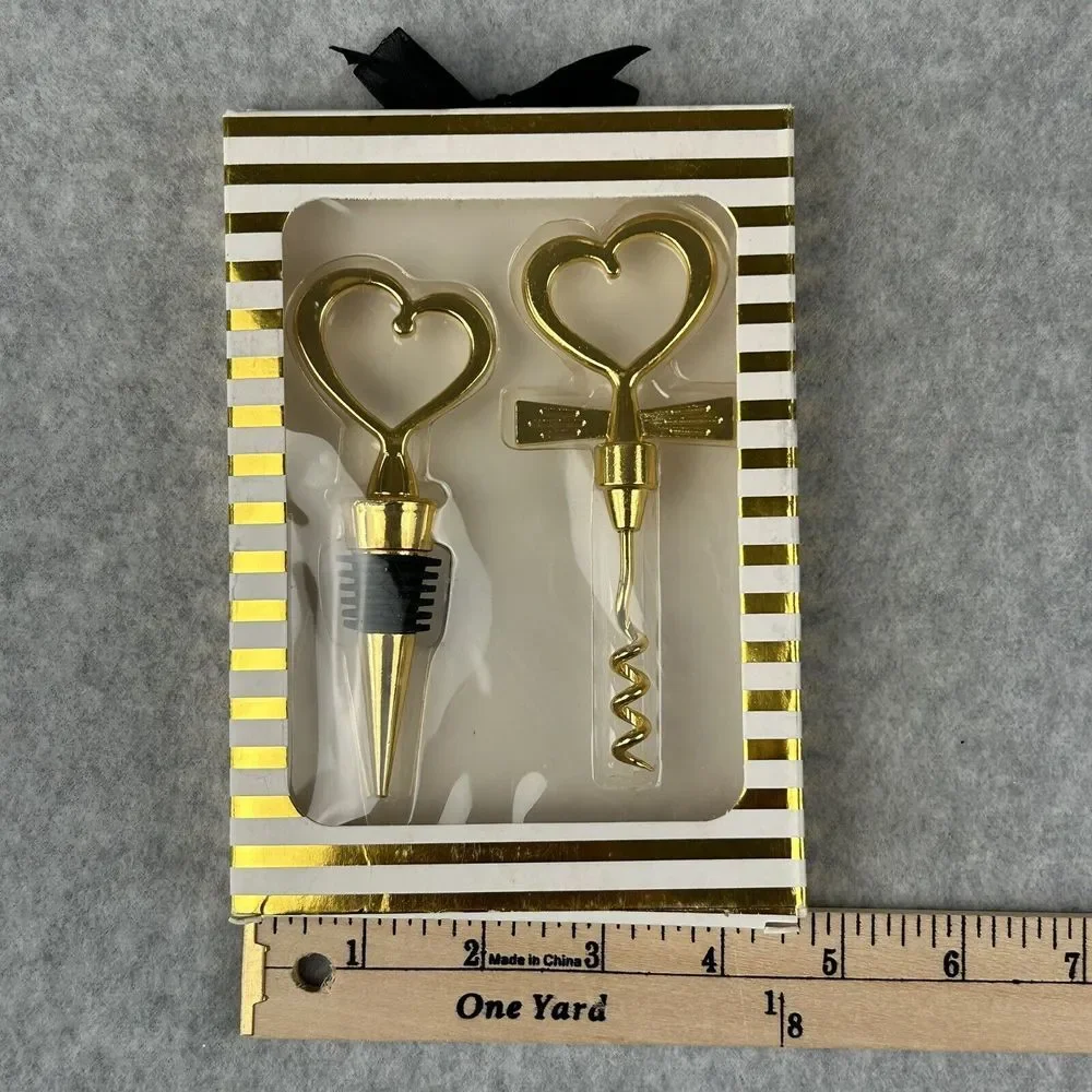 2pc Heart-Shaped Corkscrew Bottle Opener‎ & Stopper Set for Wine Wedding Gift